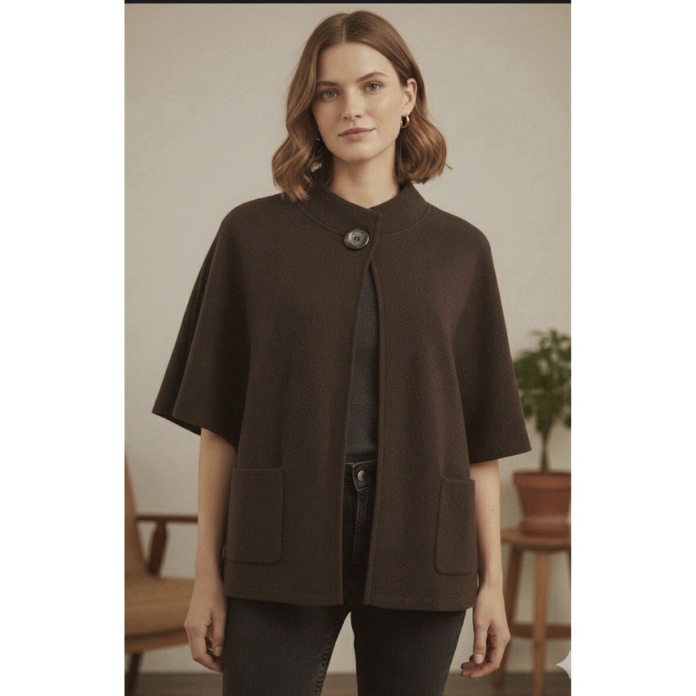 Vintage Tally Ho 100% Wool Sweater Brown Open Front Short Sleeve Jacket Size 2X - Picture 10 of 10